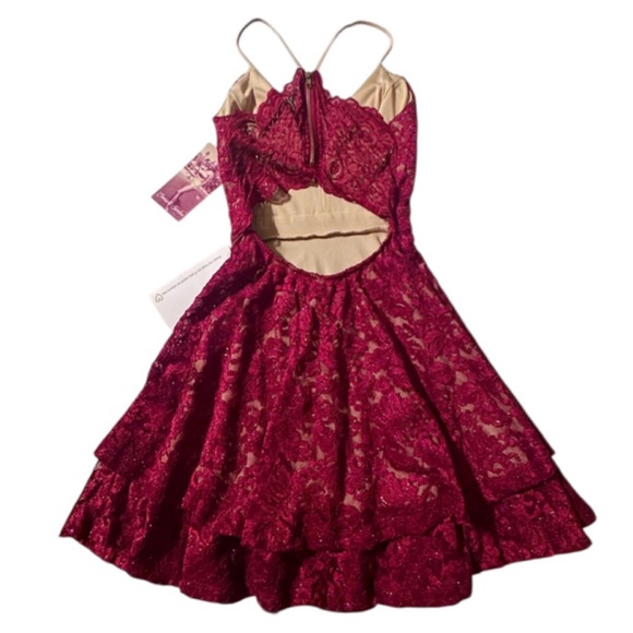 EMERALD SUNDAE Red Lace Racerback Fit & Flare Sparkly Dress Prom Cocktail Wmn S - Picture 8 of 16